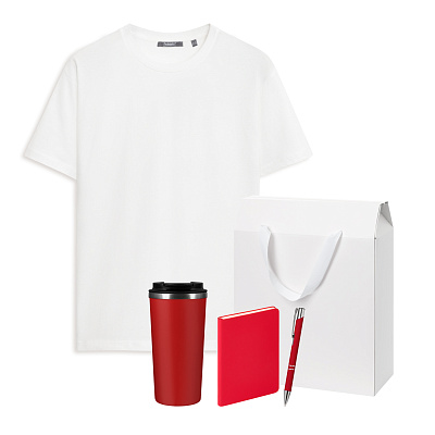 Набор с одеждой KRIS (футболка, термокружка, ежедневник, ручка), красный/белый, S (Красный, белый)