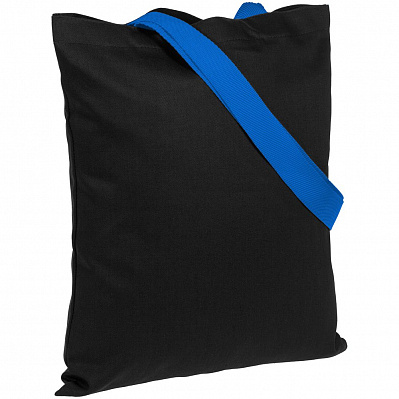Холщовая сумка BrighTone, черная с темно-синими ручками (Синий)