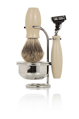 Бритвенный набор Mondial: станок, помазок, подставка и чаша; цвет слоновой кости (Бежевый)