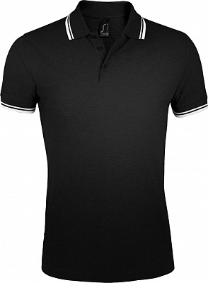 Рубашка поло мужская Pasadena Men 200 с контрастной отделкой, черная с белым (Черный)