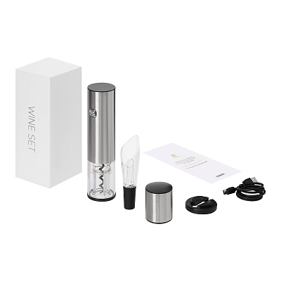 Набор для вина с электрическим штопором Винтаро (Vintaro), серебряный