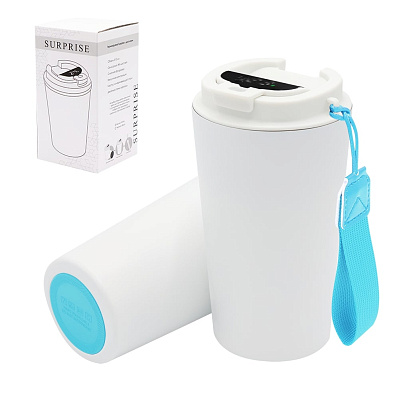 Термокружка Surprise To Go с индикатором, белая/бирюзовая (Белый/бирюзовый)