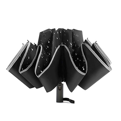 Автоматический противоштормовой складной зонт Flash reverse (с обратным сложением) (Черный)