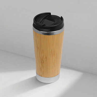 Термокружка Stem с бамбуковым корпусом (Натуральный/серебристый)