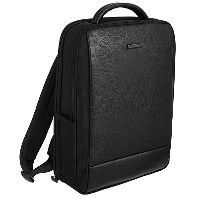 Рюкзак для ноутбука Santiago Slim с кожаной отделкой  (Черный)