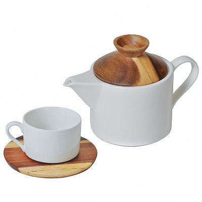 Набор "Andrew": чайная пара и чайник (Коричневый, белый)