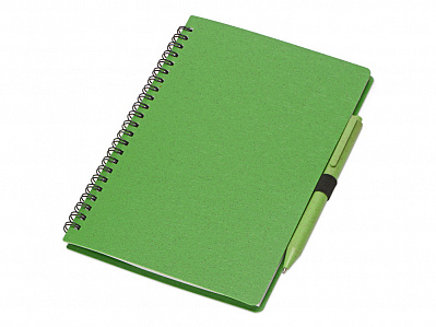 Блокнот А5 Toledo M с обложкой из пшеницы и пластика и шариковой ручкой (Зеленый)