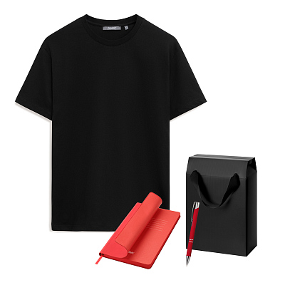 Набор с одеждой KRIS (футболка, ежедневник, ручка), красный/черный, S (Красный, черный)