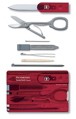 Швейцарская карточка VICTORINOX SwissCard Classic, 10 функций, полупрозрачная красная