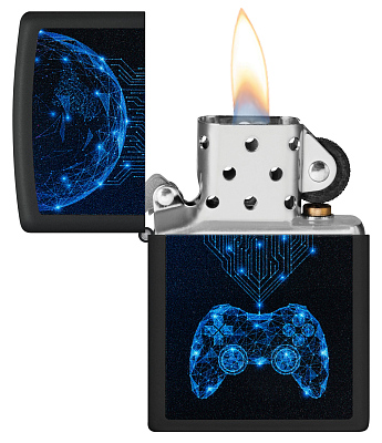 Зажигалка ZIPPO Gaming с покрытием Black Matte, латунь/сталь, черная, матовая, 38x13x57 мм