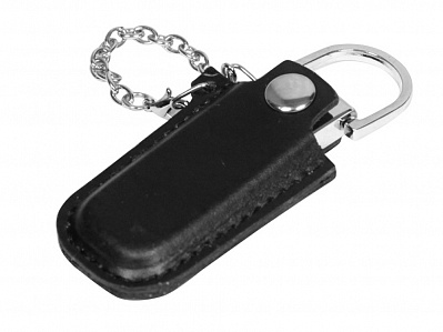 USB 2.0- флешка на 16 Гб в массивном корпусе с кожаным чехлом (Черный/серебристый)