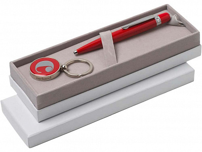 Подарочный набор: брелок с флеш-картой на 4 Гб, ручка шариковая (Красный/серебристый)