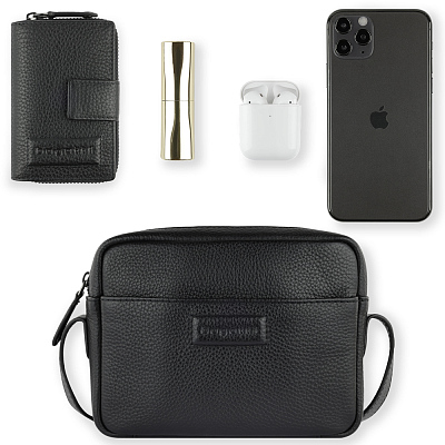 Сумка кросс-боди женская BUGATTI Elsa, чёрная, воловья кожа/полиэстер, 19х5,5х14 см