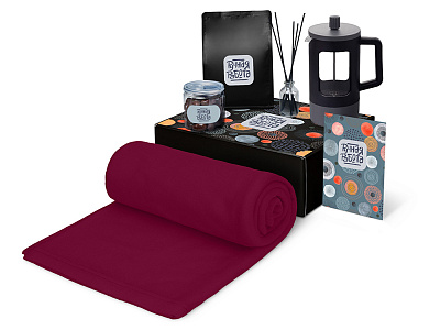 Подарочный набор Re:y. Vive с пледом, френч-прессом и кофе (Бордовый)