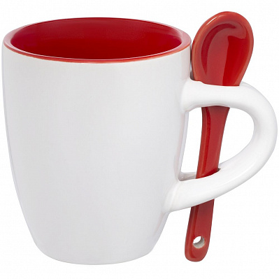 Кофейная кружка Pairy с ложкой, красная с белой (Красный)
