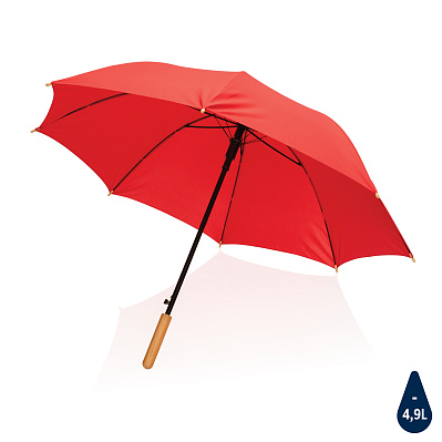 Автоматический зонт-трость с бамбуковой рукояткой Impact из RPET AWARE™, d103 см  (Красный;)