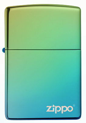 Зажигалка ZIPPO Logo с покрытием High Polish Teal, латунь/сталь, зелёная, глянцевая, 38x13x57 мм