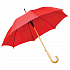 Зонт-трость с деревянной ручкой, полуавтомат; красный; D=103 см, L=90см; 100% полиэстер - Фото 1