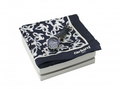 Подарочный набор: часы наручные женские, шелковый платок (Темно-синий, белый)