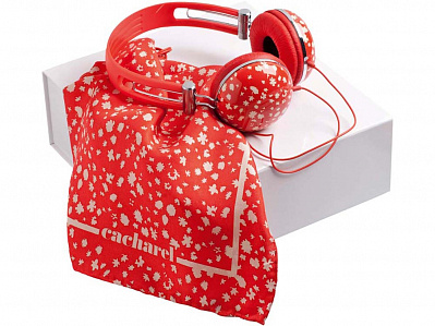 Подарочный набор: дизайнерские наушники, платок шелковый (Красный/белый)