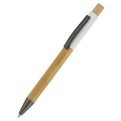 Ручка &quot;Авалон&quot; с корпусом из бамбука и софт-тач вставкой-S, белый (Белый)