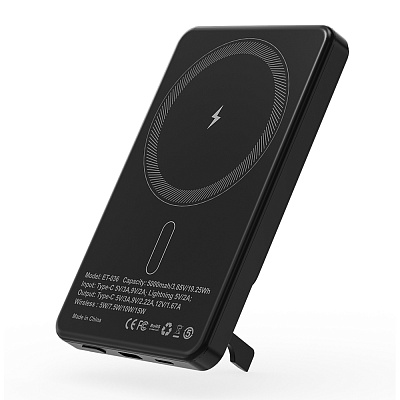 Внешний аккумулятор c беспроводной зарядкой Superb, 5000 mAh, черный (Чёрный)