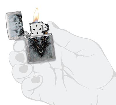 Зажигалка ZIPPO Dragon Design с покрытием Linen Weave, латунь/сталь, серебристая, 38x13x57 мм