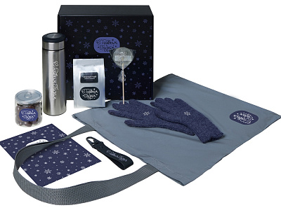 Подарочный набор Re:Breathe с перчатками, термосом и чаем (Синий)