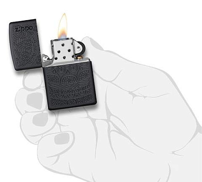 Зажигалка ZIPPO Tone on Tone Design с покрытием Black Matte, латунь/сталь, чёрная, 38x13x57 мм