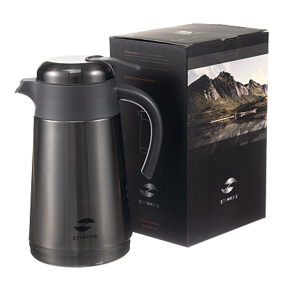 Термокофейник Stinger, 1,6 л, нержавеющая сталь, чёрный, 18 x 13,6 x 25,9 см