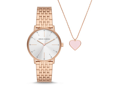 Подарочный набор: часы наручные женские с подвеской (Розовое золото, серебристый)