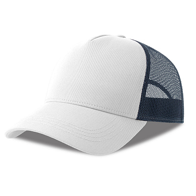 Бейсболка RAPPER COTTON-S, 5 клиньев, пластиковая застёжка (Белый, темно-синий)