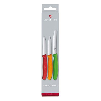 Набор из 3 ножей для овощей VICTORINOX: красный нож 8 см, оранжевый нож 8 см, зелёный нож 11 см (Зеленый)
