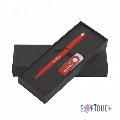 Набор ручка + флеш-карта 16 Гб в футляре, покрытие soft touch  (Красный)