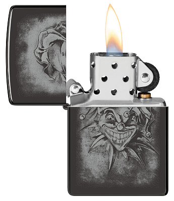 Зажигалка ZIPPO Clown с покрытием High Polish Black, латунь/сталь, черная, глянцевая, 38x13x57 мм