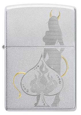 Зажигалка ZIPPO Devilish Ace с покрытием Satin Chrome, латунь/сталь, серебристая, 38x13x57 мм