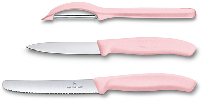 Набор из 3 ножей VICTORINOX Swiss Classic: нож для овощей, столовый нож 11 см, нож для овощей 8 см (Розовый)