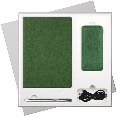 Подарочный набор Tweed  (ежедневник, ручка, аккумулятор) (Зеленый)