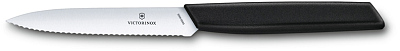 Нож для овощей и фруктов VICTORINOX Swiss Modern, лезвие 10 см с волнистой кромкой, чёрный
