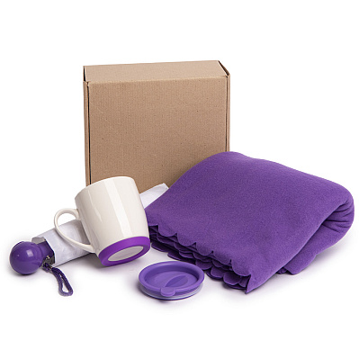 Набор подарочный SPRING WIND: плед, складной зонт, кружка с крышкой, коробка  (Фиолетовый)