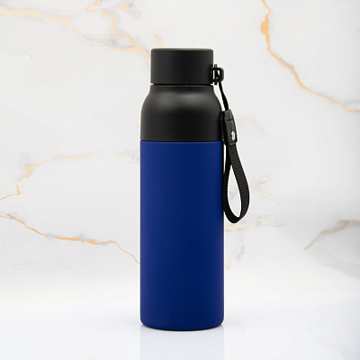 Термобутылка Button Black (черный с синим)