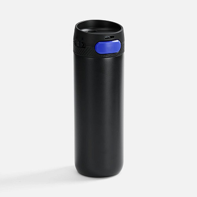 Термостакан X1 с цветной кнопкой, черный с синим (Синий)