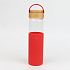 Бутылка стеклянная с силиконовой манжетой и бамбуковой крышкой  Glass, красная - Фото 4