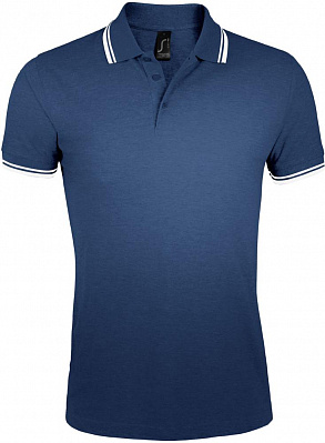 Рубашка поло мужская Pasadena Men 200 с контрастной отделкой, темно-синяя с белым (Темно-синий)