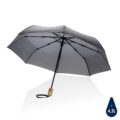 Автоматический зонт Impact из RPET AWARE™ с бамбуковой рукояткой, d94 см (Темно-серый;)