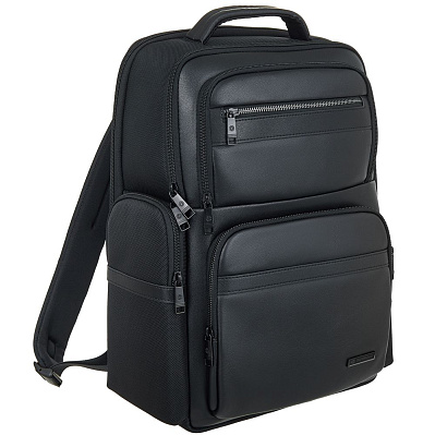 Рюкзак для ноутбука Santiago с кожаной отделкой  (Черный)