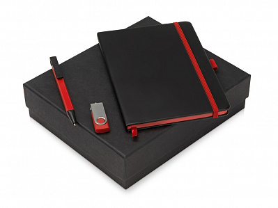 Подарочный набор Q-edge с флешкой, ручкой-подставкой и блокнотом А5 (Черный/красный)