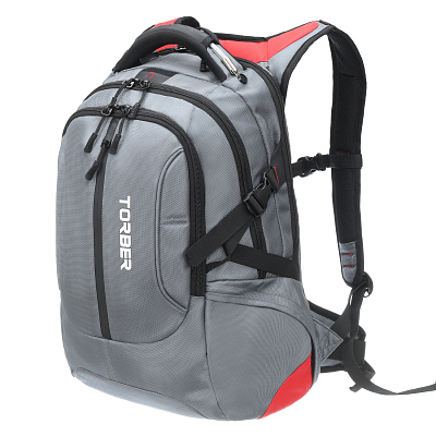 Рюкзак TORBER DRIVE с отделением для ноутбука 15", серый/красный, полиэстер 1680D, 36x17x50 см, 30 л