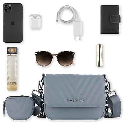 Сумка наплечная женская BUGATTI Sira, голубая, полиуретан, 21х6х16 см