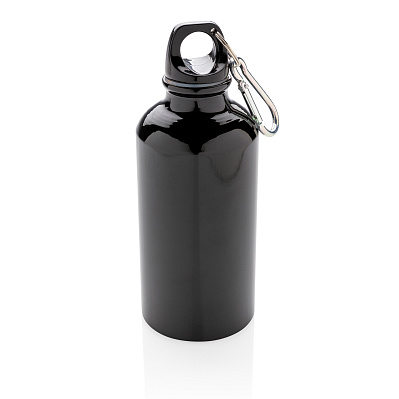 Спортивная алюминиевая бутылка с карабином (Черный;)